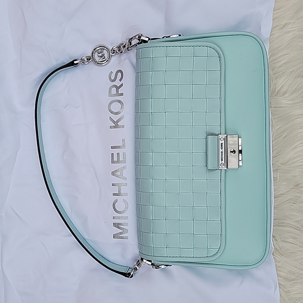 Michael Kors Bradshaw Woven Leather Convertible Shoulder Crossbody Bag NWT - Picture 8 of 8